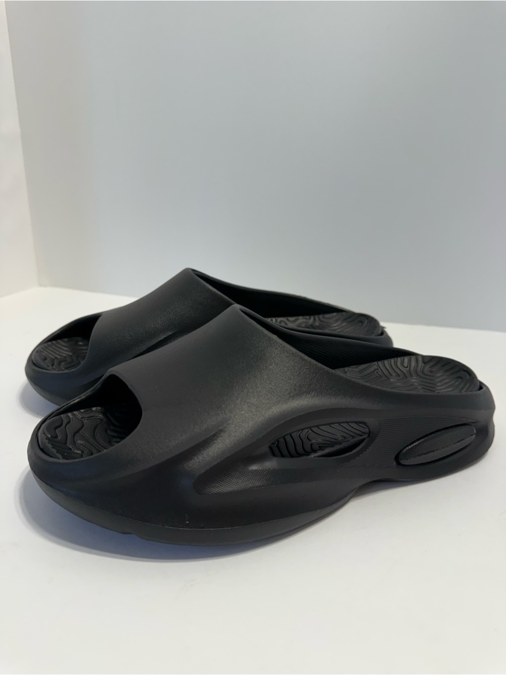 PrettyLittleThing Black Slip-On Foam Slides, With Futuristic Cut Out Designs